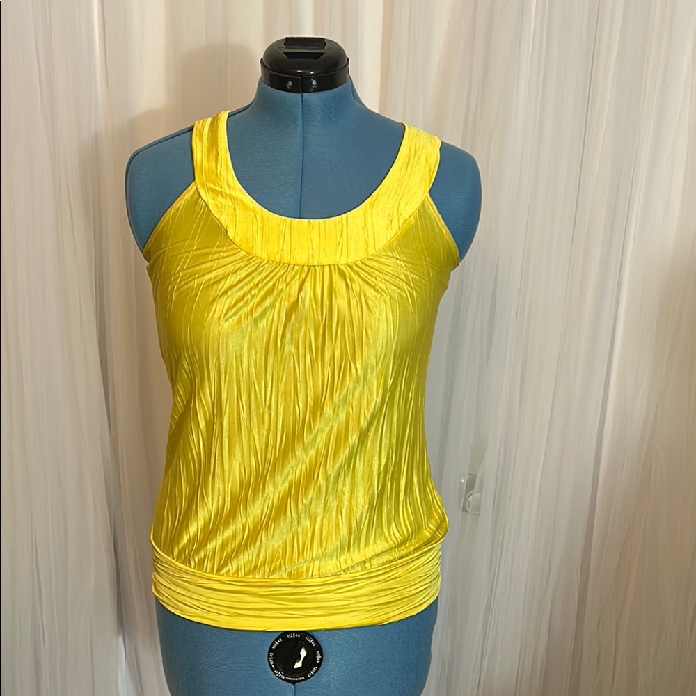 IZ Byer California Yellow Pleated Ruched Tank Top